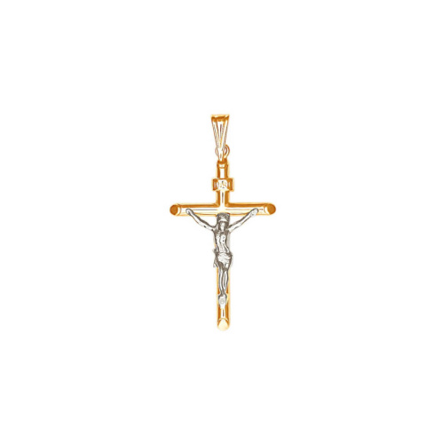 Крест нательный из двух цветов золота 585 пробы без вставок 01Р060559