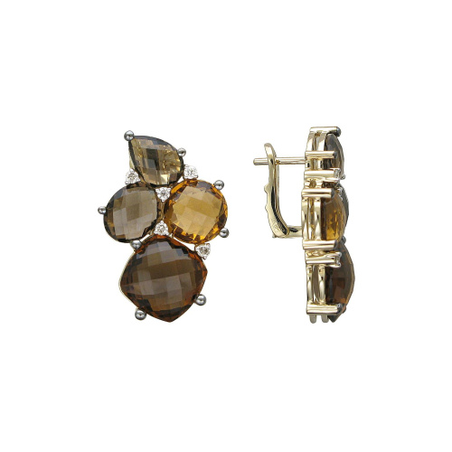 Серьги из желтого золота 585 пробы с раух-топазами, кварцами и бриллиантами 01С6313662-6
