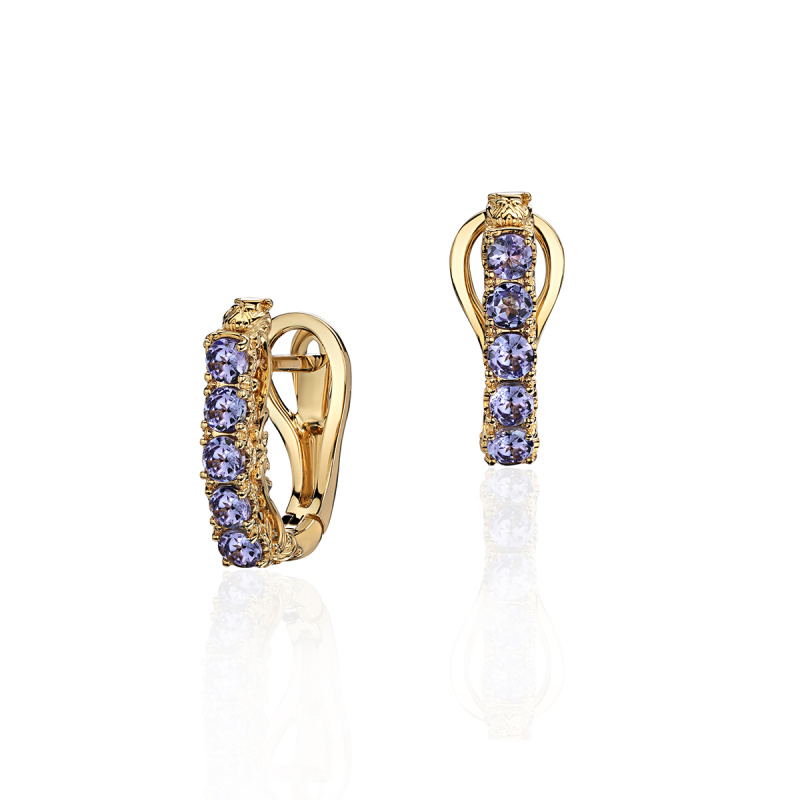 Серьги из желтого золота 585 пробы с танзанитами 01С337394-1