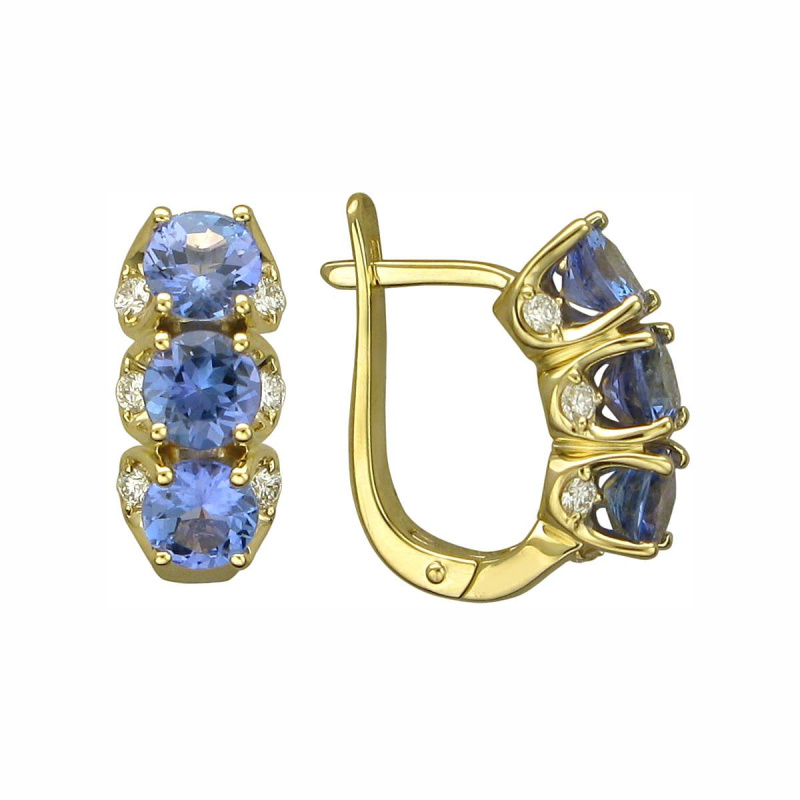 Серьги из желтого золота 585 пробы с танзанитами и бриллиантами 01С6371105-1