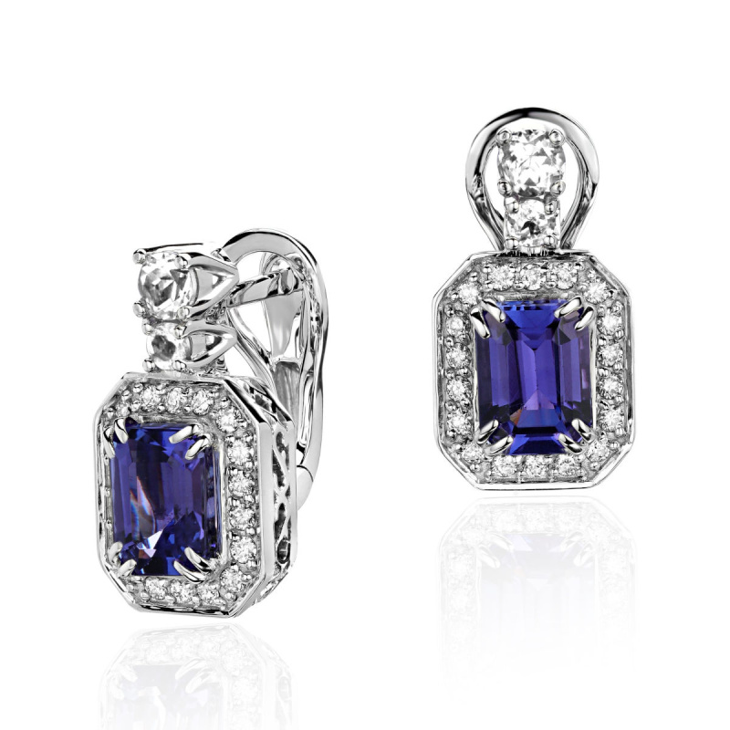 Серьги из белого золота 750 пробы с танзанитами и бриллиантами 01С6714619-5