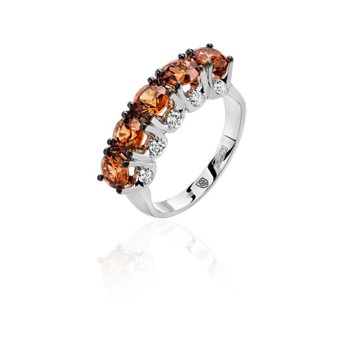 Кольцо из белого золота 585 пробы с гиацинтами и бриллиантами 01К6271105-14