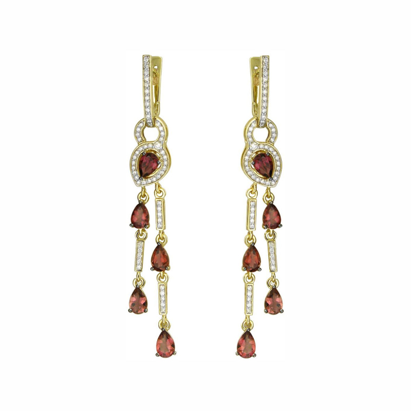 Серьги из желтого золота 585 пробы с турмалинами и бриллиантами 01С6311592-4 Серьги из желтого золота 585 пробы с турмалинами и бриллиантами 01С6311592-4