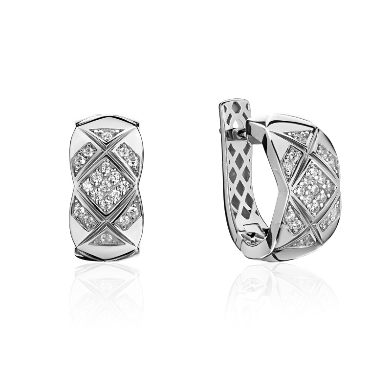 Серьги из белого золота 585 пробы с фианитами 01С1215315. Размер б/р