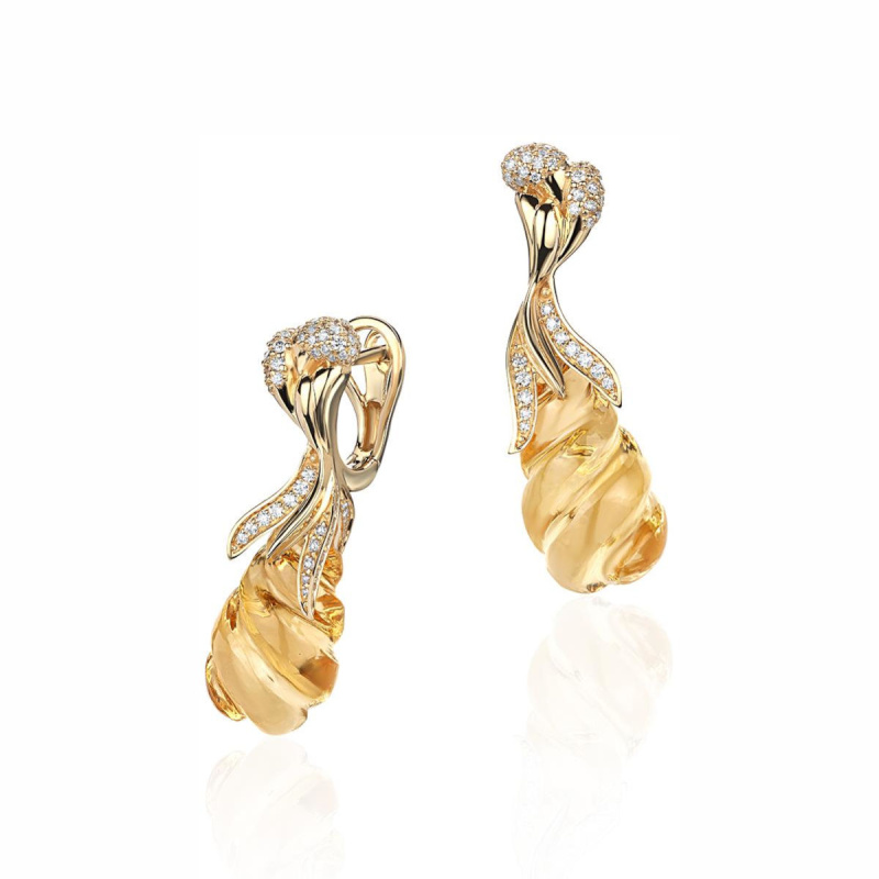 Серьги из желтого золота 585 пробы с цитринами и бриллиантами 01С6316248-3