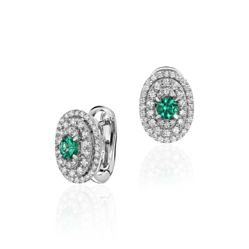 Серьги из белого золота 585 пробы с изумрудами и бриллиантами 01С6214947-2