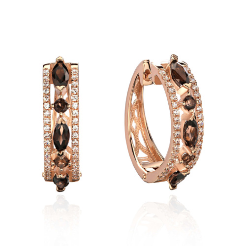 Серьги из красного золота 585 пробы с раух-топазами и фианитами 01С3115062-1