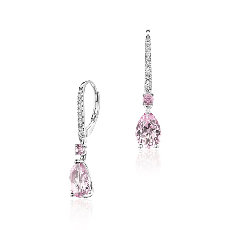 Серьги из белого золота 585 пробы с сапфирами, кунцитами и бриллиантами 01С6216607-2