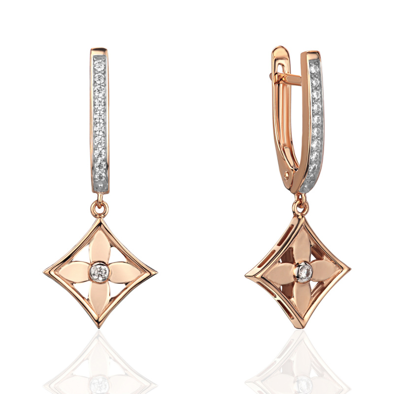 Серьги из красного золота 585 пробы с фианитами 01С1115571Р. Размер б/р