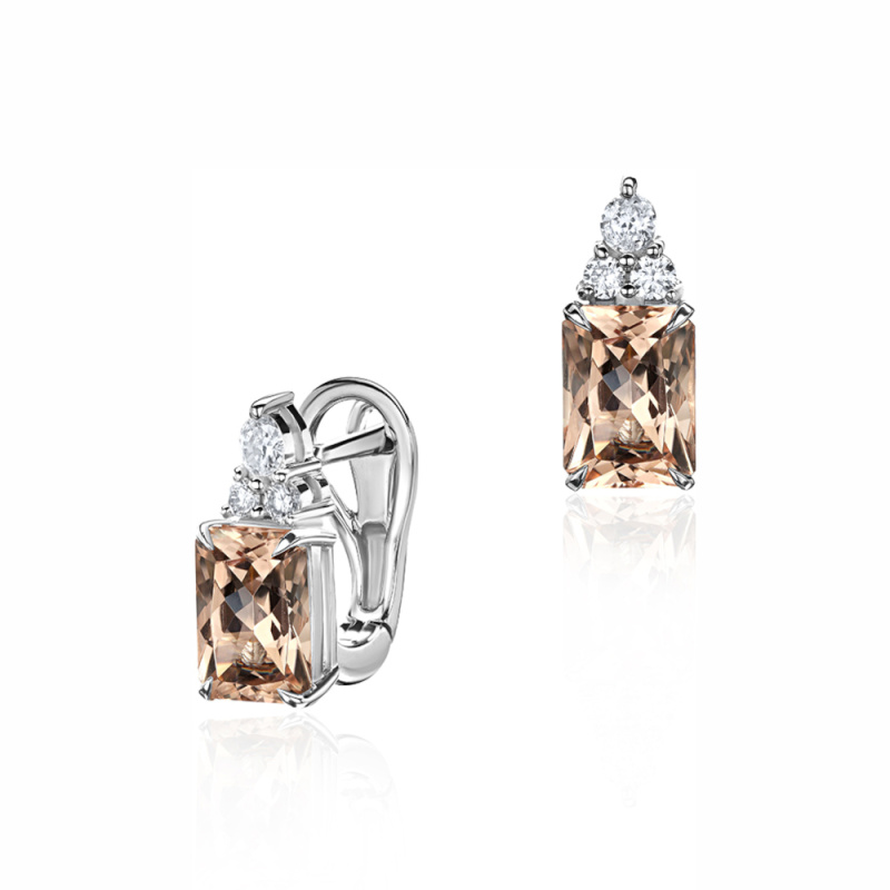 Серьги из белого золота 750 пробы с морганитами и бриллиантами 01С6715875-4