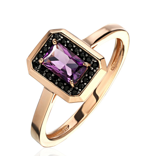 Кольцо из красного золота 585 пробы с аметистом и наношпинелью 01К2115984ЧР-2