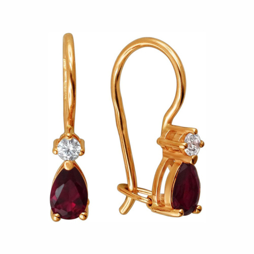 Серьги из красного золота 585 пробы с рубином и фианитами 01С214915-2