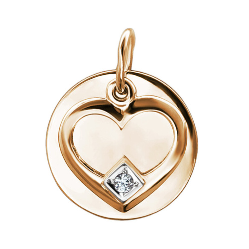 Подвеска "Сердце" из красного золота 585 пробы с фианитом 01П113755