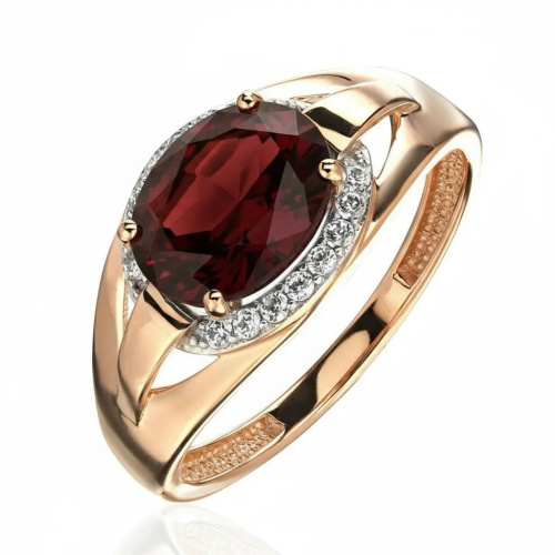 Кольцо из красного золота 585 пробы с гранатом и фианитами 01К3116571Р-3