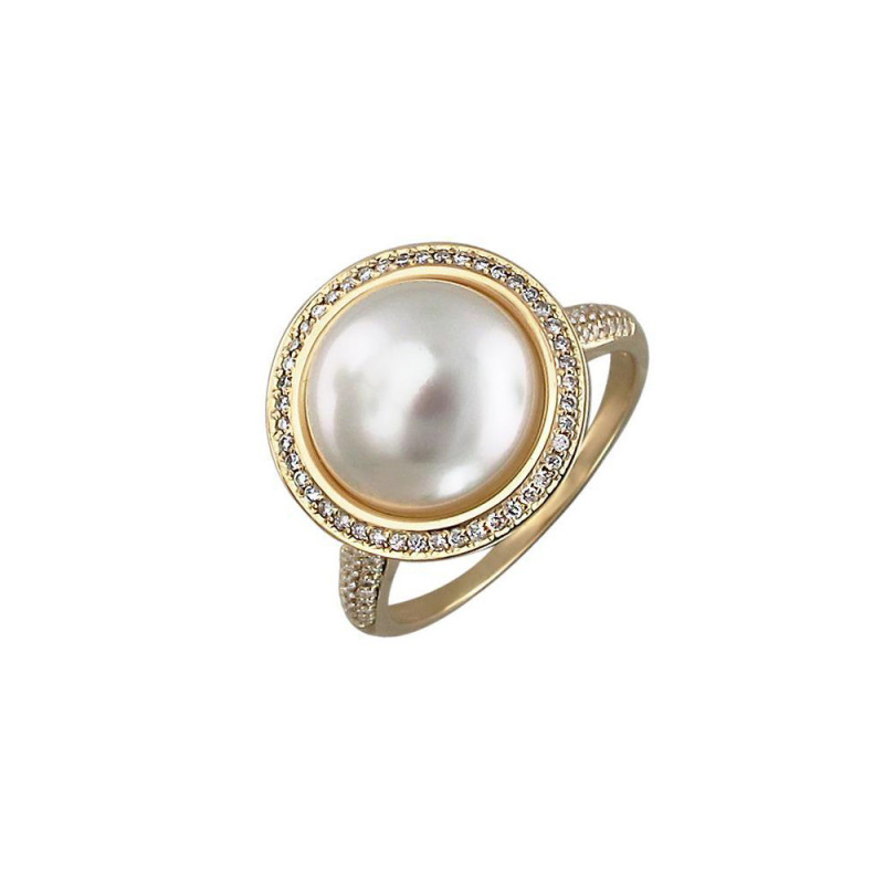 Кольцо из желтого золота 585 пробы с жемчугом и бриллиантами 01К636851-1 Кольцо из желтого золота 585 пробы с жемчугом и бриллиантами 01К636851-1