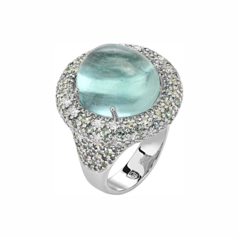 Кольцо из белого золота 750 пробы с сапфирами и бриллиантами 01К6712900-6