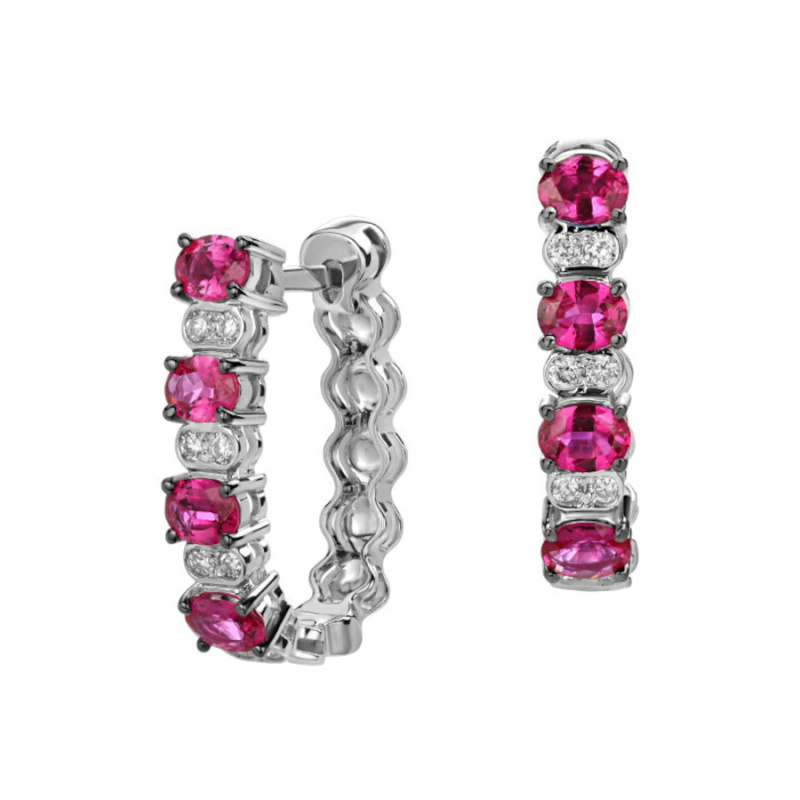 Серьги из белого золота 585 пробы с рубинами и бриллиантами 01С6214143-3