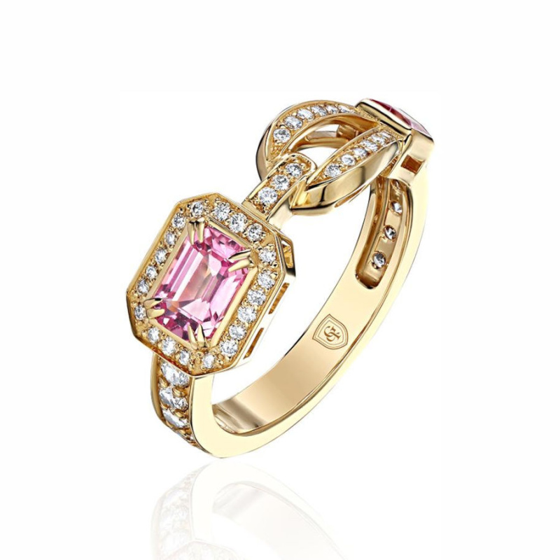 Кольцо из желтого золота 585 пробы с сапфирами и бриллиантами 01К6316307-5