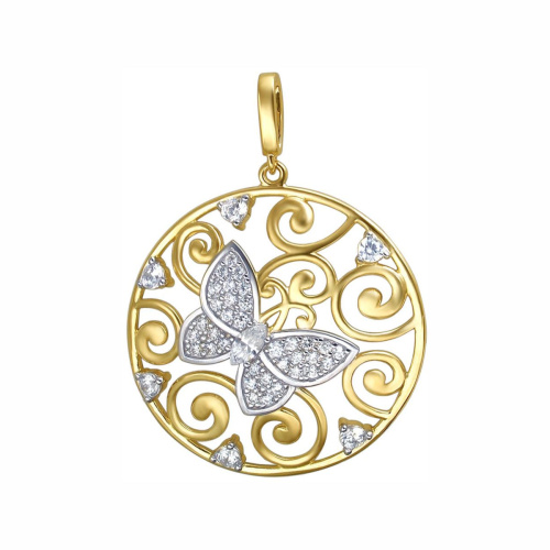 Подвеска "Бабочка" из желтого золота 585 пробы с фианитами 01П133244