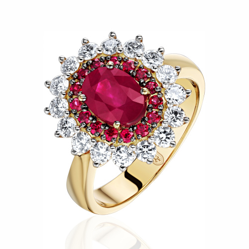 Кольцо из желтого золота 750 пробы с рубинами и бриллиантами 01К6413175-3