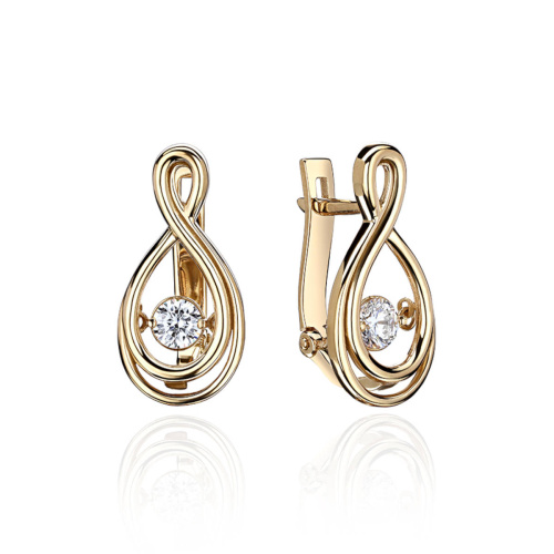Серьги из желтого золота 585 пробы с фианитами 01С137963