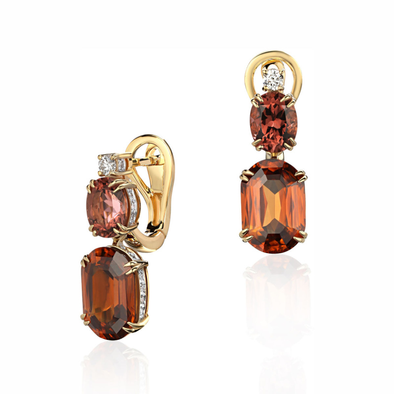 Серьги из желтого золота 585 пробы с турмалинами, гиацинтами и бриллиантами 01С6315953-2