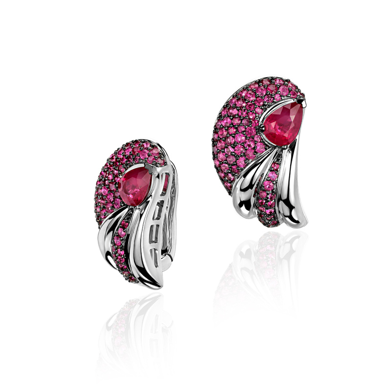 Серьги из белого золота 585 пробы с рубинами 01С5214474-2