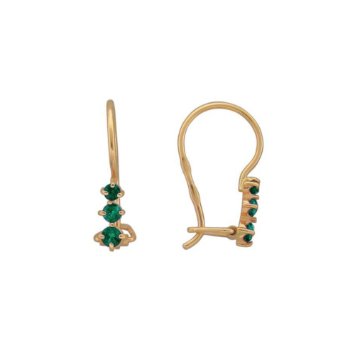 Детские серьги из красного золота 585 пробы с синт.шпинелью и наноизумрудами 01С214917-1