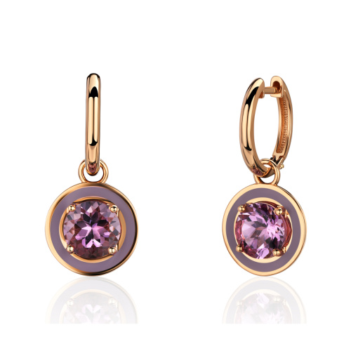 Серьги из красного золота 585 пробы с аметистами и эмалью 01С3116504Э-2