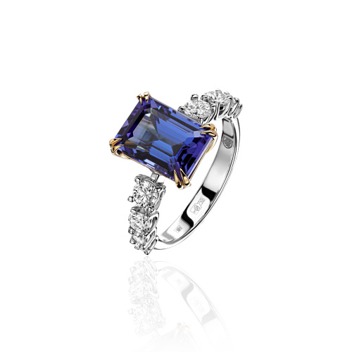 Кольцо из комбинированного золота 750 пробы с бриллиантами и танзанитом 01К6814711-2