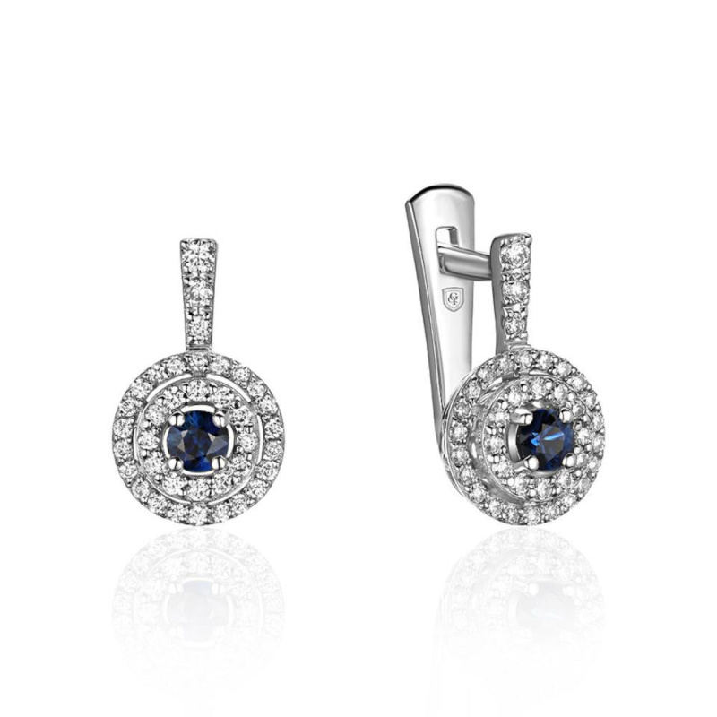 Серьги из белого золота 585 пробы с сапфирами и бриллиантами 01С6215623-2