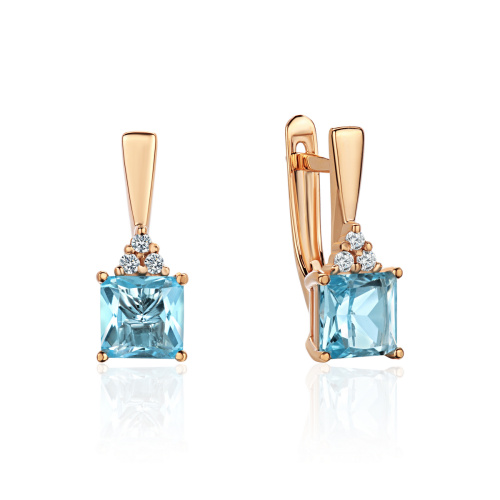 Серьги из красного золота 585 пробы с топазами и фианитами 01С3116513-1
