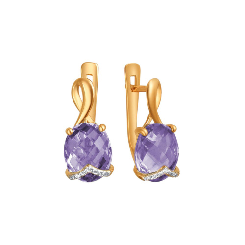 Серьги из красного золота 585 пробы с аметистами и фианитами 01С3110853-2