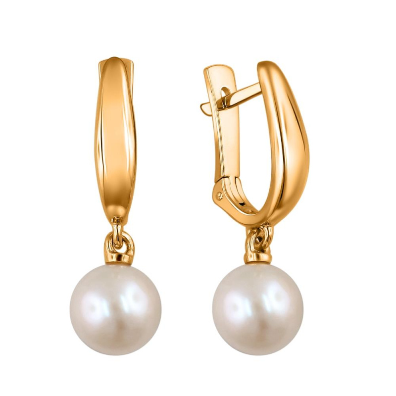 Серьги из красного золота 585 пробы с жемчугом 01С3112014-1