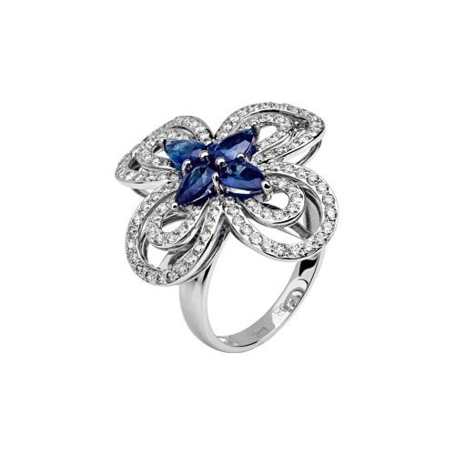 Кольцо из белого золота 750 пробы с сапфирами и бриллиантами 01К6741059-1