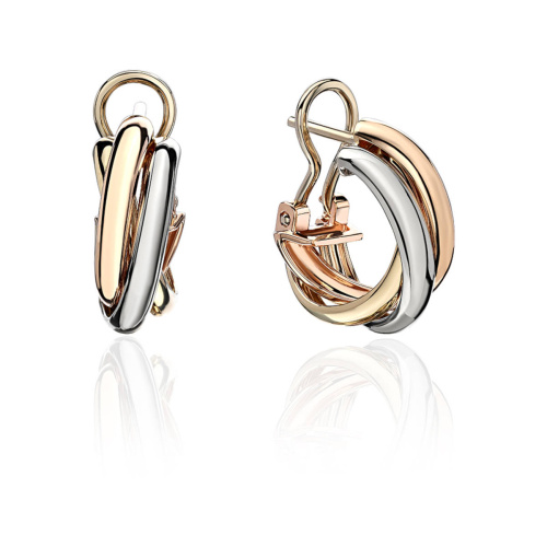 Серьги из трех цветов золота 585 пробы без вставок 01С0615041