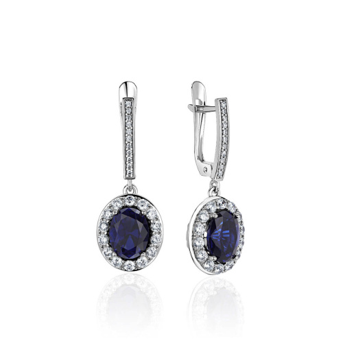 Серьги из белого золота 585 пробы с наносапфирами и фианитами 01С2213843-1