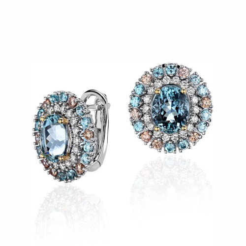 Серьги из комбинированного золота 750 пробы с цирконами и гиацинтами 01С6815087-2