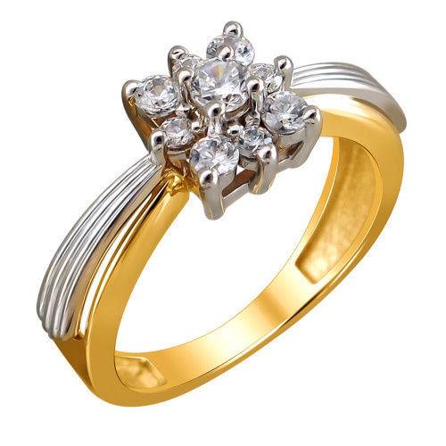 Кольцо из двух цветов золота 585 пробы с фианитом 01К1612828Ж