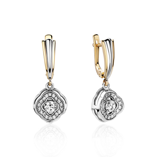 Серьги из комбинированного золота 585 пробы с фианитами 01С1614481Ж