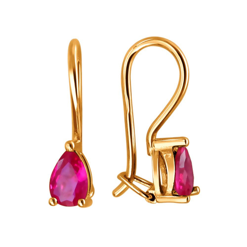 Серьги из красного золота 585 пробы с рубиновым корундом 01С214914-4