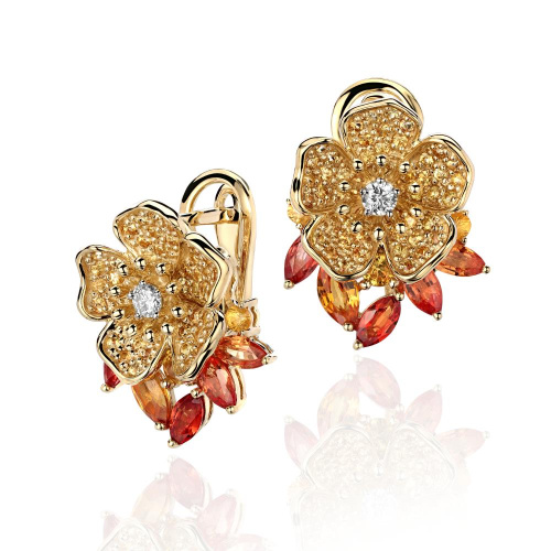 Серьги из желтого золота 585 пробы с бриллиантами и сапфирами 01С6314574-3