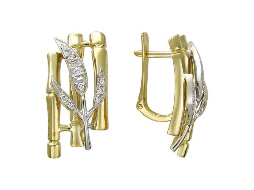Серьги из комбинированного золота 585 пробы с фианитами 01С166220Ж
