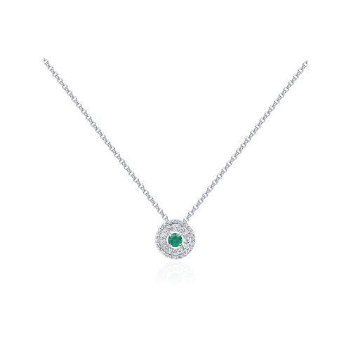 Колье из белого золота 585 пробы с изумрудом и бриллиантами 01Л621883-2