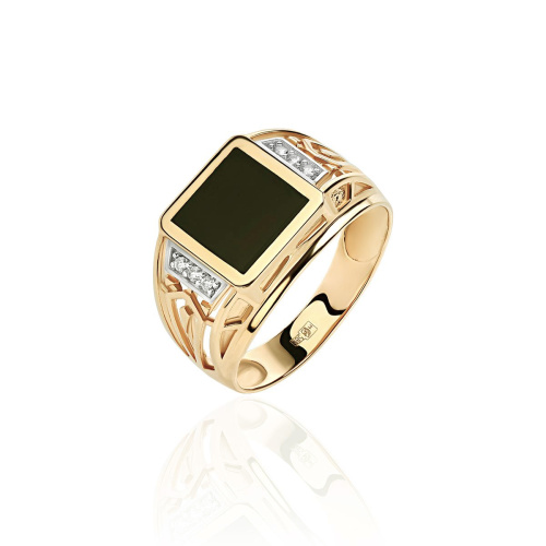 Перстень из желтого золота 585 пробы с агатом и фианитами 01Т4311712-1