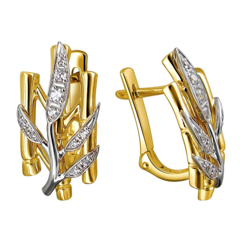 Серьги из комбинированного золота 585 пробы с фианитами 01С1612823Ж