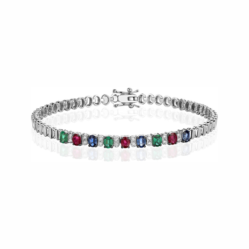 Браслет из белого золота 585 пробы с сапфирами, рубинами, изумрудами и бриллиантами 01Б622759-4