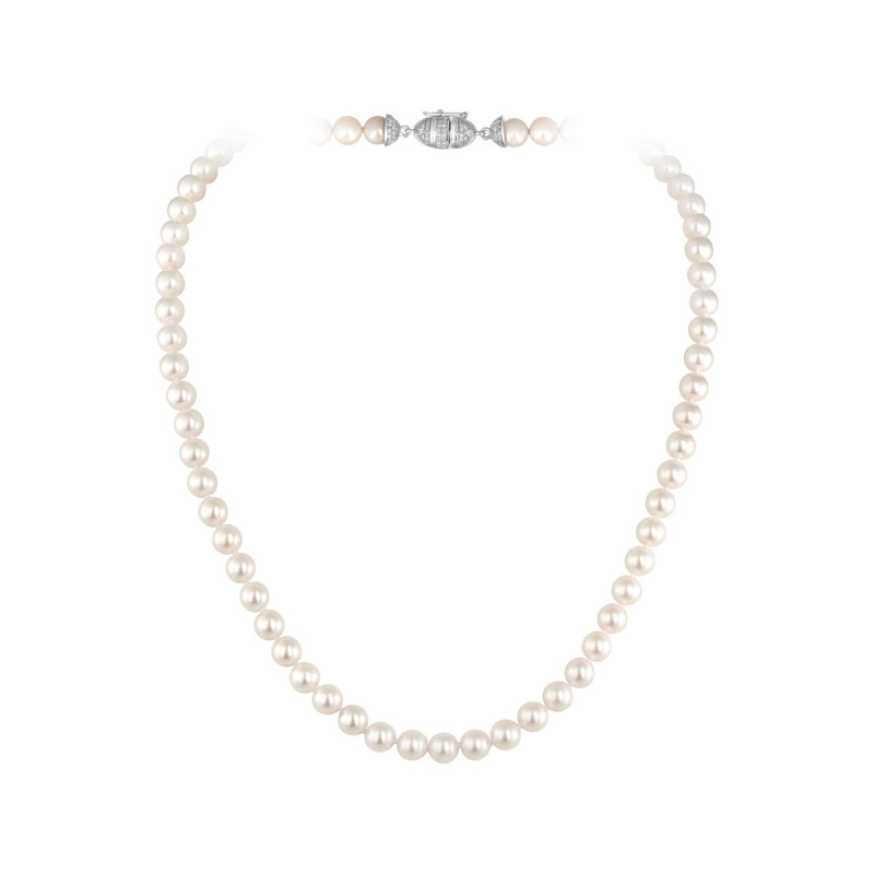 Колье из белого золота 585 пробы с жемчугом и бриллиантами 01Л621653-1