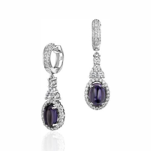 Серьги из белого золота 585 пробы с бриллиантами, иолитами и сапфирами 01С6215088-5