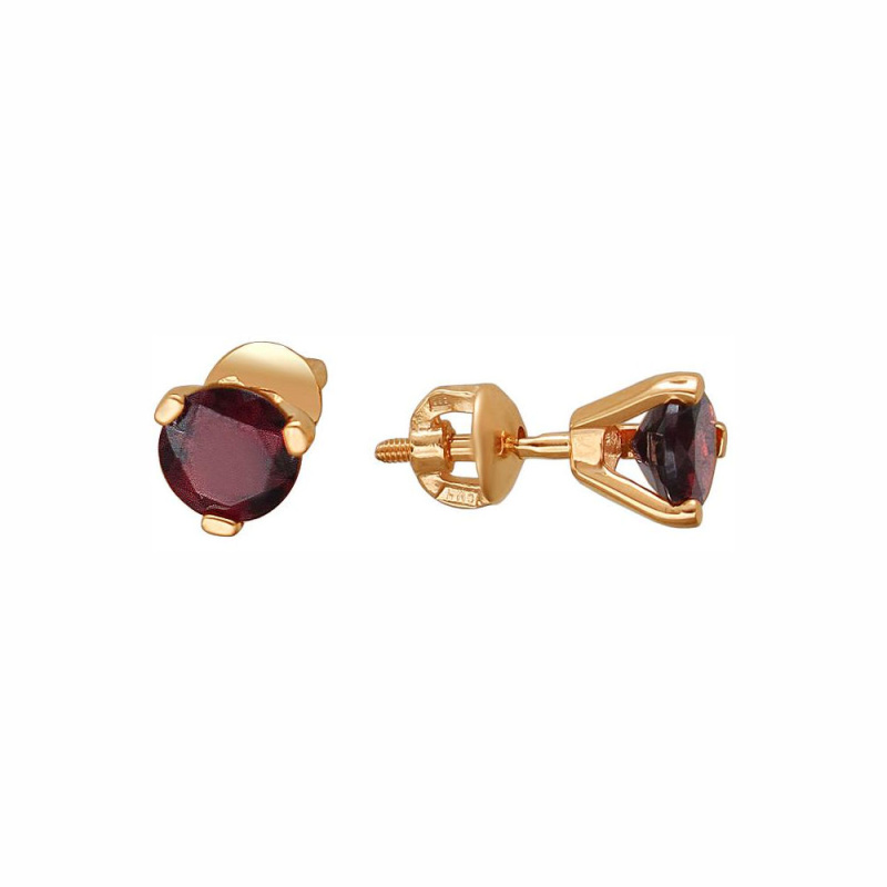Серьги из красного золота 585 пробы с гранатом 01С314303-3